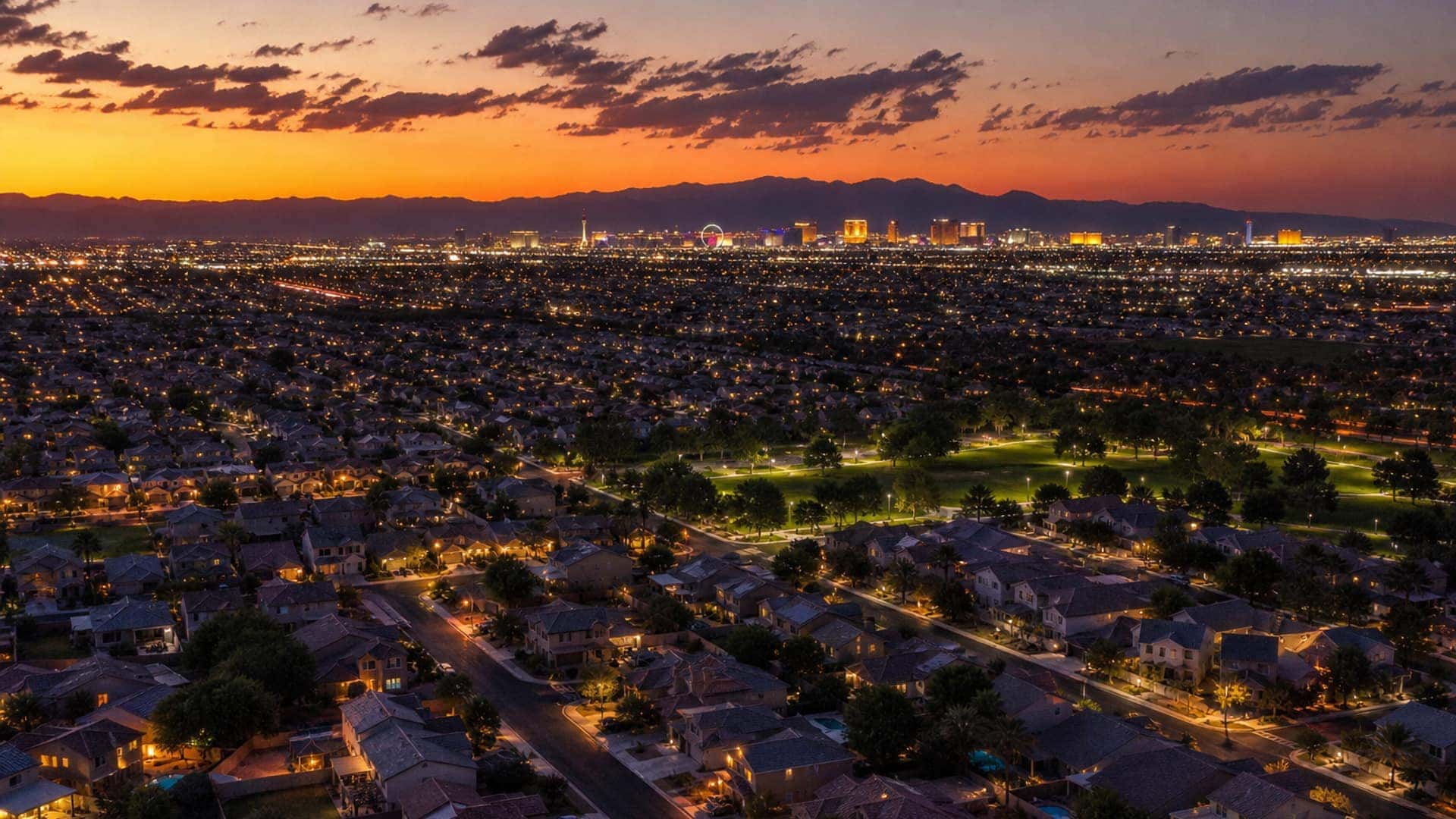 Las Vegas Valley housing landscape at sunset